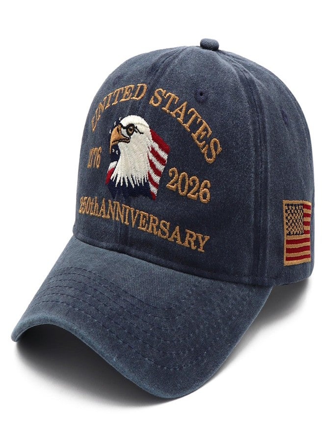 Treayes 250 Anniversary USA Hat Embroidered Adjustable 250 Anniversary USA Hat,Patriotic Bald Eagle Baseball Cap for Men Women Gifts Navy Blue - Image 1